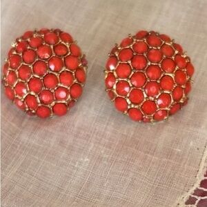 Elegant Red and Gold Stud Earrings